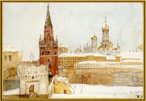 Вид на Кремль зимой. 876. Бумага, акварель, графитный карандаш.